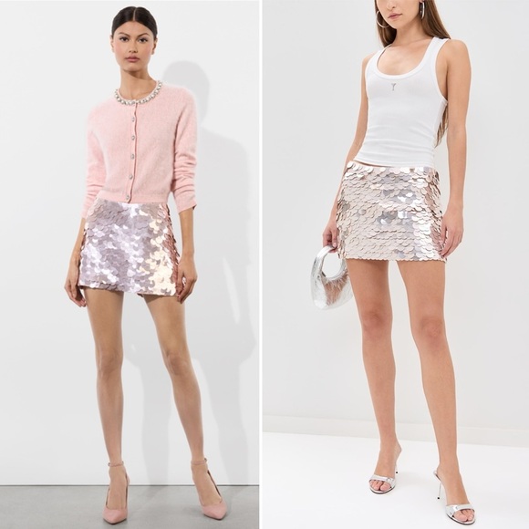 Alice + Olivia RUBI PAILLETTE MICRO SKIRT in Pearl Blush Pink Size 8 - Picture 3 of 13